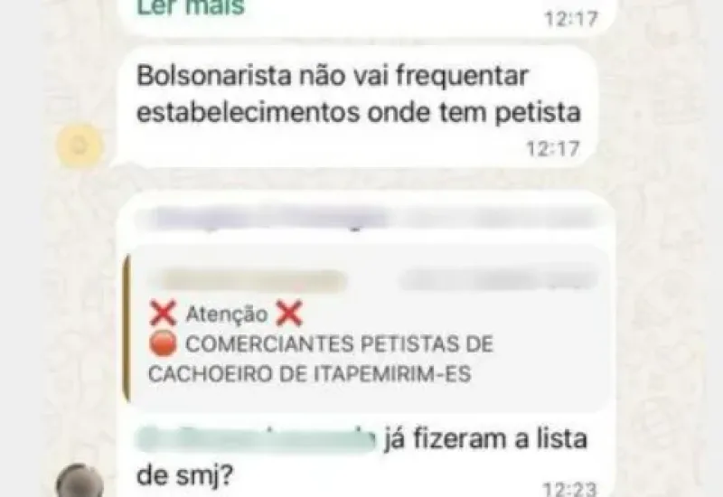 Lista de boicote a comércio e profissionais por posição política chega a 15 cidades do ES
