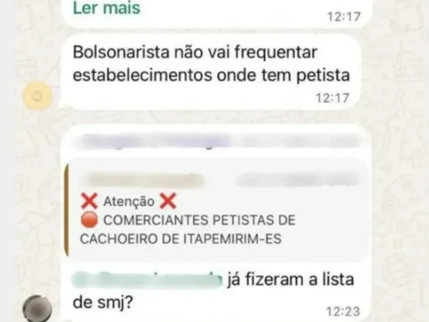 Lista de boicote a profissionais por posição política circula em ao menos 6 cidades do ES
