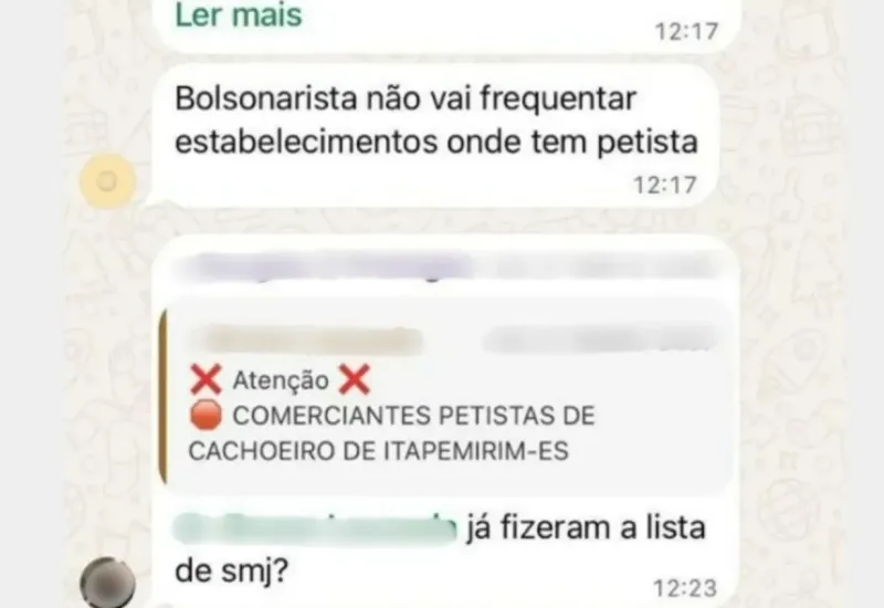 Lista de boicote a profissionais por posição política circula em ao menos 6 cidades do ES