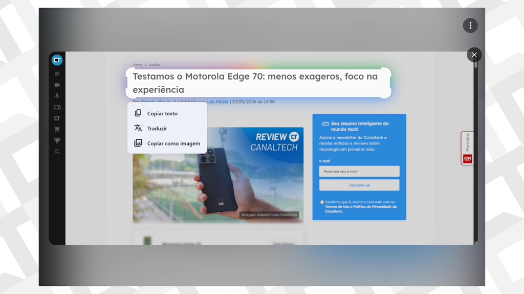 Chrome para computadores tem suporte para selecionar e extrair textos (Imagem: Captura de tela/André Magalhães/Canaltech)