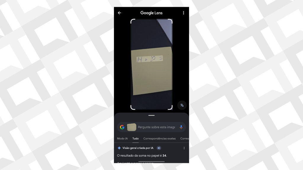 Só não pode colar: Google Lens consegue resolver operações matemáticas (Imagem: Captura de tela/André Magalhães/Canaltech)